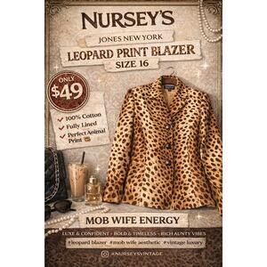 Jones New York Leopard Print Blazer Jacket Womens 16 Cotton Lined Animal Print